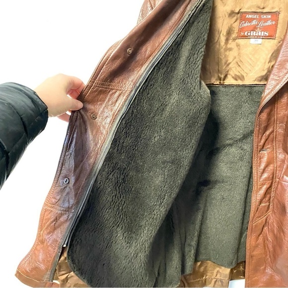 Vintage Brown Leather Jacket Cabretta Angel Skin Grais Mens 38R Small - Medium - Picture 5 of 11